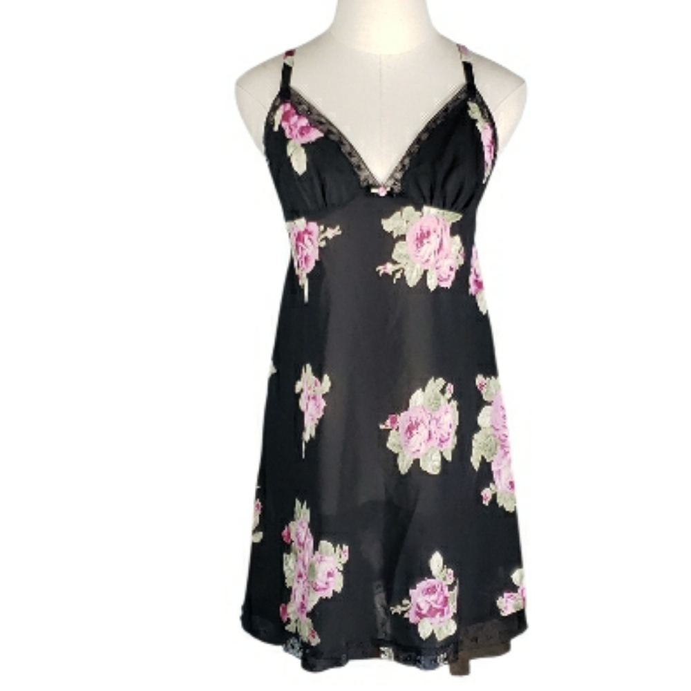 Vintage Oscar De La Renta Pink Label Sleep Chemise Nightvown Slip Lace Floral L